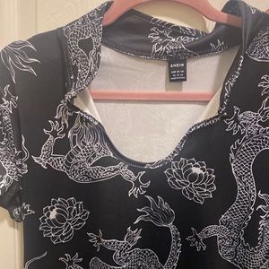 Dragon Print Manderin Collar Body Dress